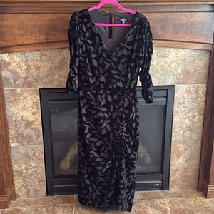 Black Velvet Burnout Midi Sheath Dress size 10 Whimsigoth dark romantic
